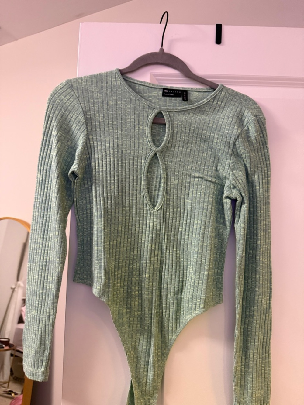 ASOS Sage Green Ribbed Long Sleeve Keyhole Bodysuit